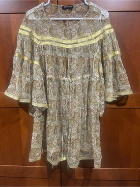 Twin-Set Beige and Gold Paisley Mini Dress